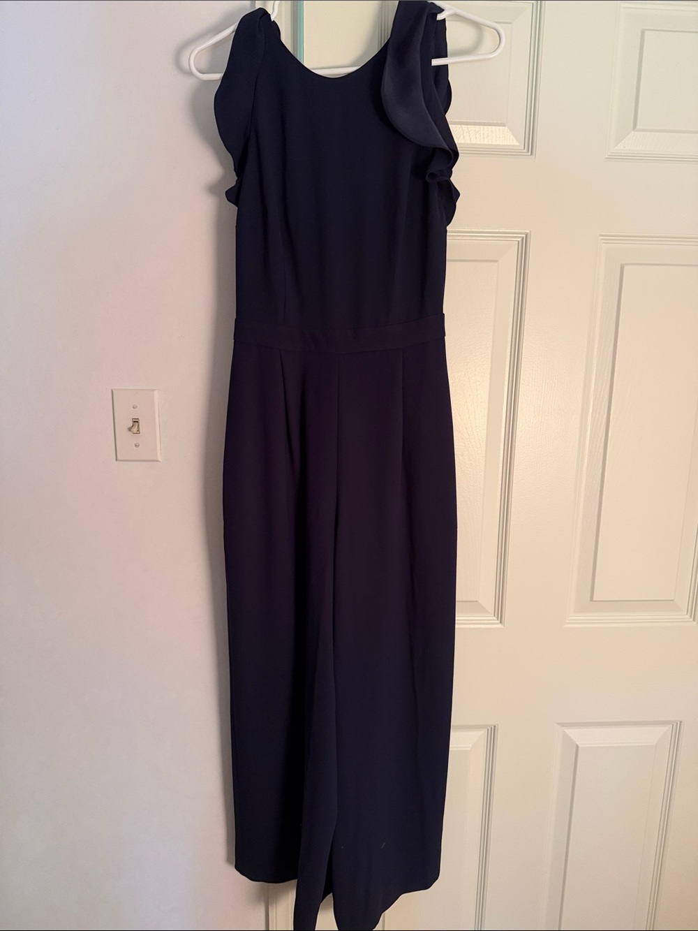 J. Crew Navy Sleeveless Ruffle-Detail Jumpsuit